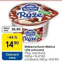 Tesco Mlékárna Kunín Mléčná rýže ochucená, 175 g, více druhů nabídka