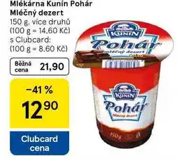 Tesco Mlékárna Kunín Pohár Mléčný dezert, 150 g, více druhů nabídka