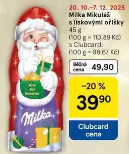 Tesco Milka Mikuláš s lískovými oříšky, 45 g nabídka