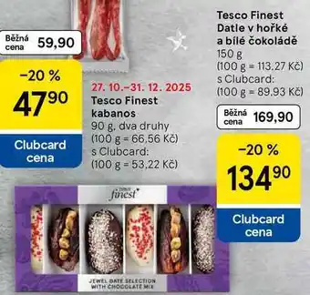 Tesco Tesco Finest Datle v hořké a bílé čokoládě, 150 g nabídka