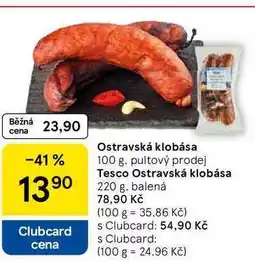 Tesco Ostravská klobása, 220 g, balená nabídka