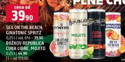 Terno Sex on the beach, Gin&Tonic spritz, Božkov Republica Cuba Libre, Mojito 0,25 l nabídka