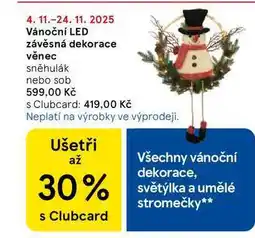 Tesco Vánoční LED závěsná dekorace věnec sněhulák nebo sob nabídka