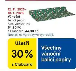 Tesco Vánoční balicí papír, 5 m. více druhů nabídka