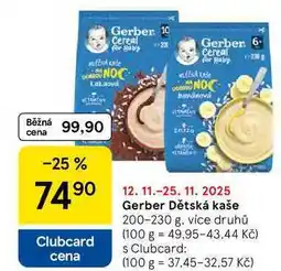 Tesco Gerber Dětská kaše, 200-230 g, více druhů nabídka