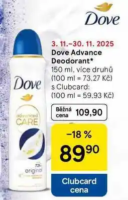Tesco Dove Advance Deodorant, 150 ml, více druhů nabídka
