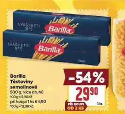 Billa Barilla těstoviny semolinové nabídka