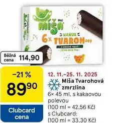 Tesco Míša Tvarohová zmrzlina, 6x 45 ml nabídka