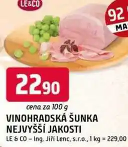 Trefa LE&CO VINOHRADSKÁ ŠUNKA NEJVYŠŠÍ JAKOSTI 100g nabídka
