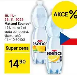 Tesco Mattoni Esence, 1,5 l, minerální voda ochucená nabídka