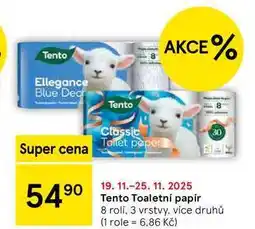 Tesco Tento Toaletní papír, 8 rolí, 3 vrstvy, více druhů nabídka