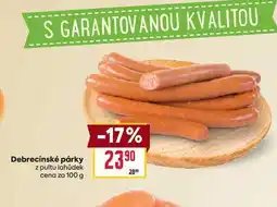 Billa Debrecínské párky z pultu lahůdek cena za 100 g nabídka