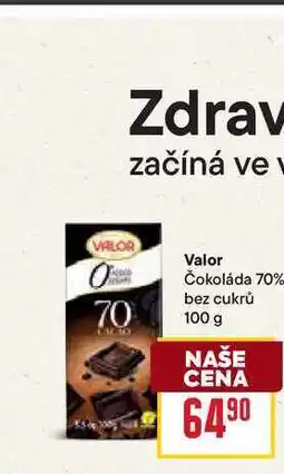 Billa Valor Čokoláda 70% bez cukrů 100 g nabídka