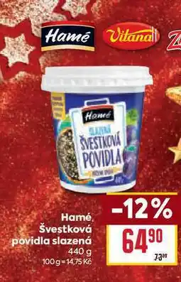 Billa Hamé Švestková povidla slazená 440 g nabídka