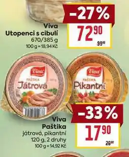 Billa Viva Paštika játrová, pikantní 120 g nabídka
