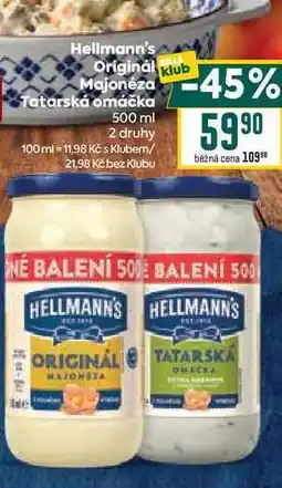 Billa Hellmann's Originál Majonéza, Tatarská omáčka 500 ml nabídka