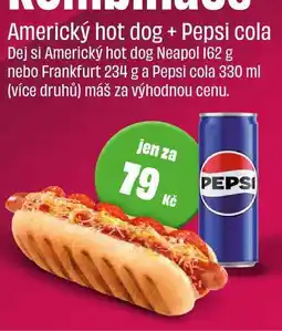 BonVeno Americký hot dog Neapol 162 g nebo Frankfurt 234 g + Pepsi cola 300ml nabídka
