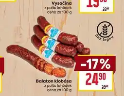 Billa Balaton klobása z pultu lahůdek cena za 100 g nabídka