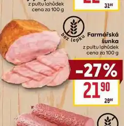 Billa Farmářská šunka z pultu lahůdek cena za 100 g nabídka