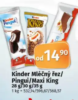 COOP TIP Kinder Mléčný řez/ Pingui/Maxi King nabídka