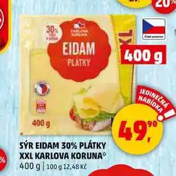 Penny Market SÝR EIDAM 30% PLÁTKY XXL KARLOVA KORUNA, 400 g nabídka