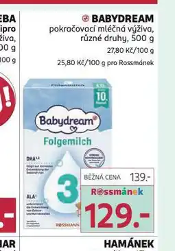 Rossmann Babydream pokračovací mléčná výživa nabídka