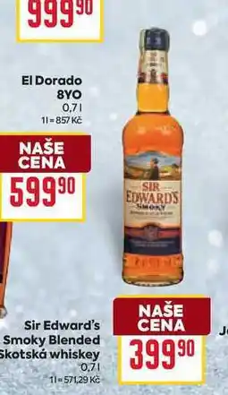 Billa Sir Edward's NAŠE CENA Smoky Blended Skotská whiskey 0,7l nabídka