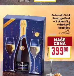 Billa Bohemia Sekt Prestige Brut + 2 skleničky v dárkové krabičce 0,75l nabídka
