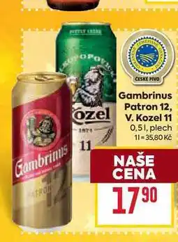 Billa Gambrinus Patron 12 0,51, plech nabídka