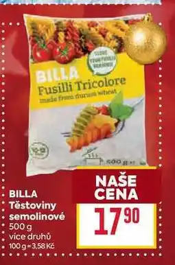 Billa BILLA Těstoviny semolinové 500 g nabídka