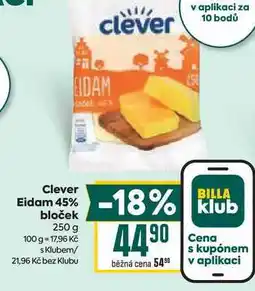 Billa Clever Eidam 45% bloček 250 g nabídka