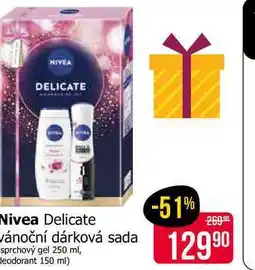 Teta Nivea Delicate Vánoční dárková sada sprchový gel 250 ml, deodorant 150 ml nabídka