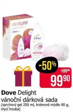 Teta Dove Delight vánoční dárková sada (sprchový gel 250 ml, krémové mýdlo 90 g, mycí houba) nabídka