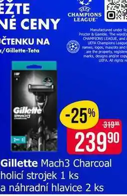 Teta Gillette Mach3 Charcoal holicí strojek 1 ks a náhradní hlavice 2 ks nabídka