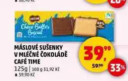 Penny Market MÁSLOVÉ SUŠENKY V MLÉČNÉ ČOKOLÁDĚ CAFÉ TIME, 125g nabídka