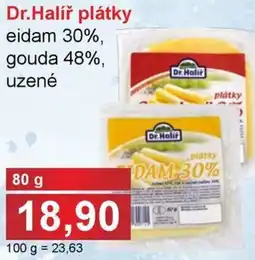 PLUS JIP Dr.Halíř plátky eidam 30%, gouda 48%, uzené nabídka