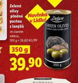 Lidl Zelené olivy plněné pastou z lanýžů nabídka