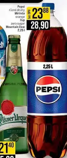 Jip Pepsi různé druhy Mirinda orange 7up zero sugar Mountain Dew 2,25l nabídka