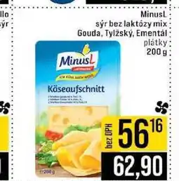 Jip MinusL sýr bez laktózy mix Gouda, Tylžský, Ementál plátky 200 g nabídka