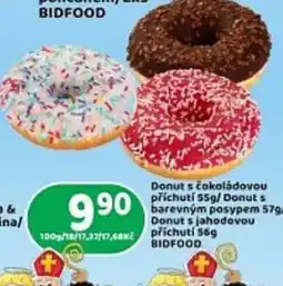 Brněnka Donut s čokoládovou příchutí 55g/ Donut s barevným posypem 57g/ Donut s jahodovou nabídka