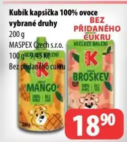 Partner Maloobchodní síť Kubík kapsička 100% ovoce vybrané druhy nabídka
