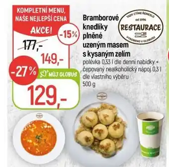 Bramborové knedlíky uzeným masem skysaným zelím