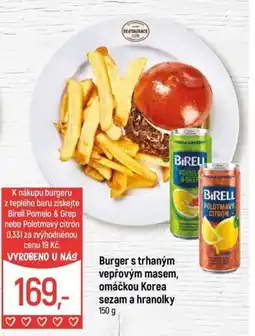 Globus Burger s trhaným vepřovým masem, omáčkou Korea sezam a hranolky nabídka
