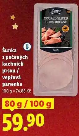 Lidl Šunka z pečených kachních prsou/vepřová panenka, 80 g/100 g nabídka