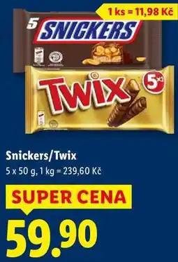 Lidl Snickers/Twix, 5x 50 g nabídka