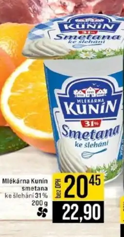 Jip Kunin Mlékárna Kunín smetana nabídka