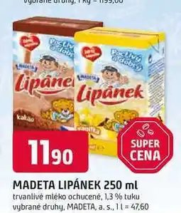 Trefa MADETA LIPÁNEK 250 ml trvanlivé mléko ochucené, 1,3 % tuku nabídka