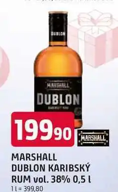 Trefa MARSHALL DUBLON KARIBSKÝ RUM vol. 38% 0,5 l nabídka