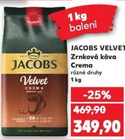 Kaufland JACOBS VELVET Zrnková káva Crema nabídka