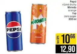 Jip Pepsi různé druhy Mirinda orange 7up zero sugar nabídka